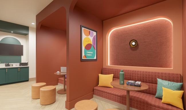 a room with a couch and a table