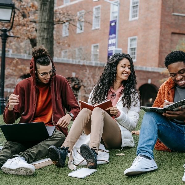 students spending time outside together