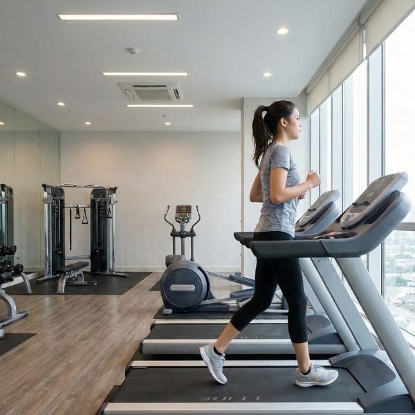 student exercising on a treadmill