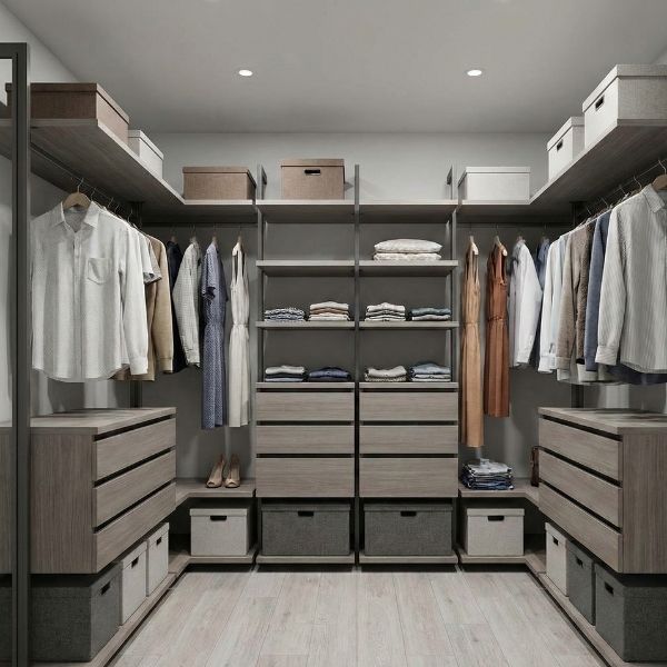 well-organized, spacious modern closet with clever storage solutions