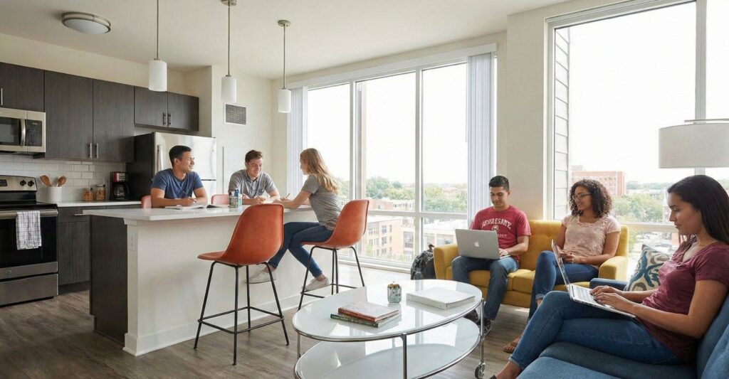 group of diverse students relaxing and studying