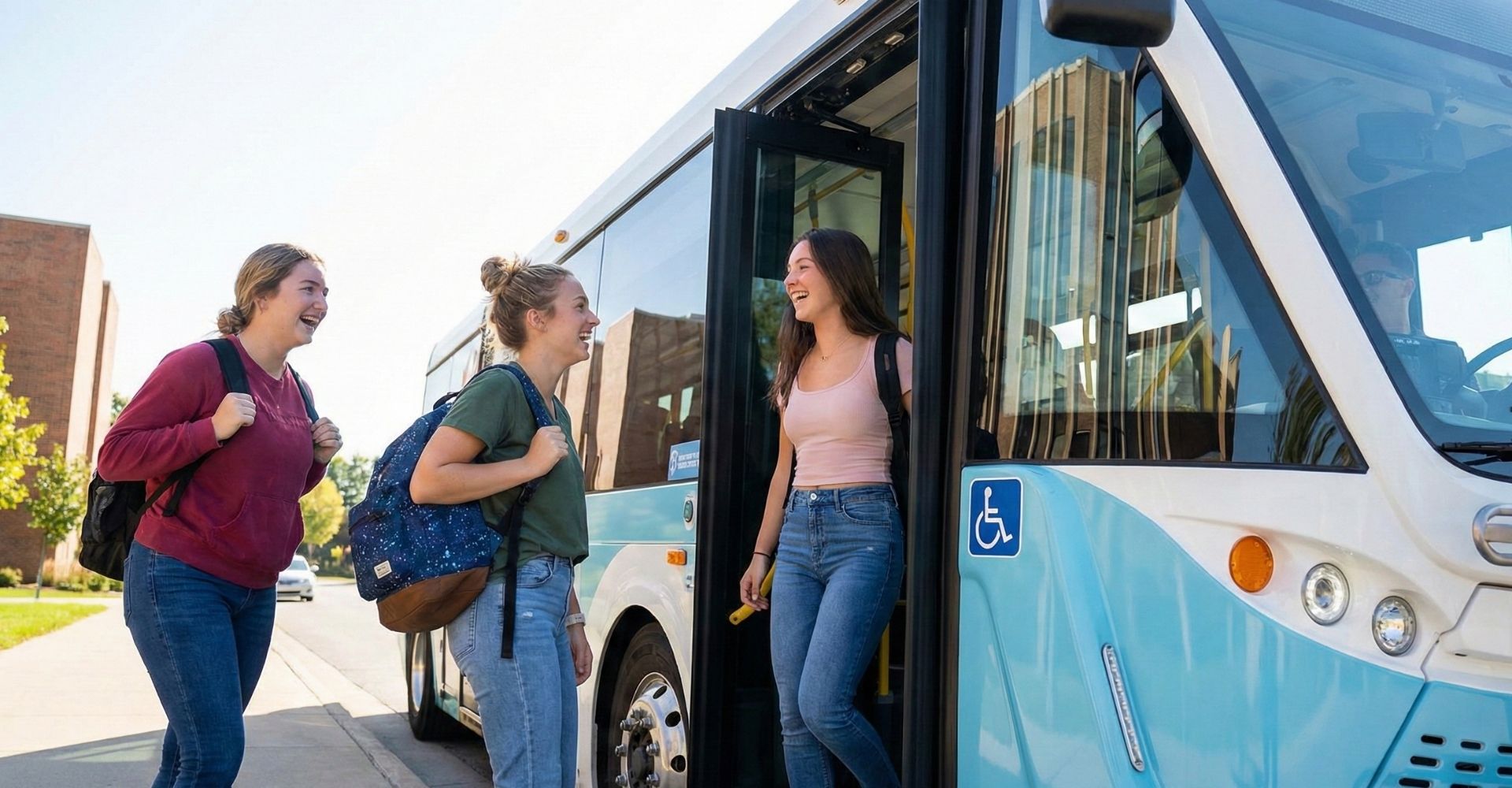 students loading into shuttle
